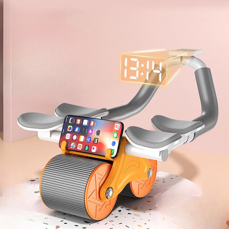 Двухколесный abdominal wheel с таймером и автовозвратом для мальчиков и девочек, поддержка для упражнений на пресс, большая панель, плоские локти