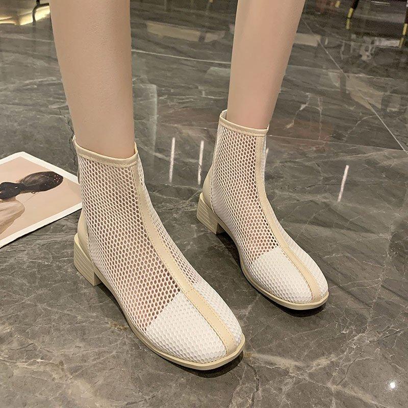 Мода 2024 Женские ботильоны Лето Новая мода Модные женские босоножки на толстой подошве с высоким берцем Сетчатые дышащие удобные короткие ботинки
