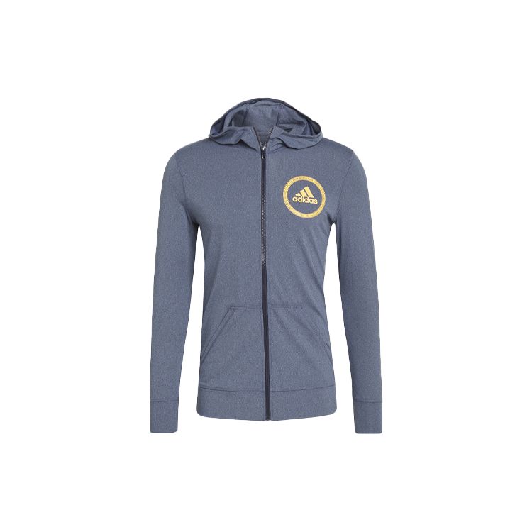 Adidas Mens Rash Guard Long Sleeve Logo Print Sports Swim Jacket Men Jackets Ink-Blue GT5054