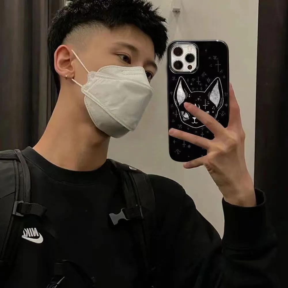 Модный Крутой Темный Кот Луна Чехол для Телефона Для iPhone 17 16 15 14 13 12 11 Pro Max XR XS MAX 7 8 PLUS MINI Air INS Мягкий Чехол