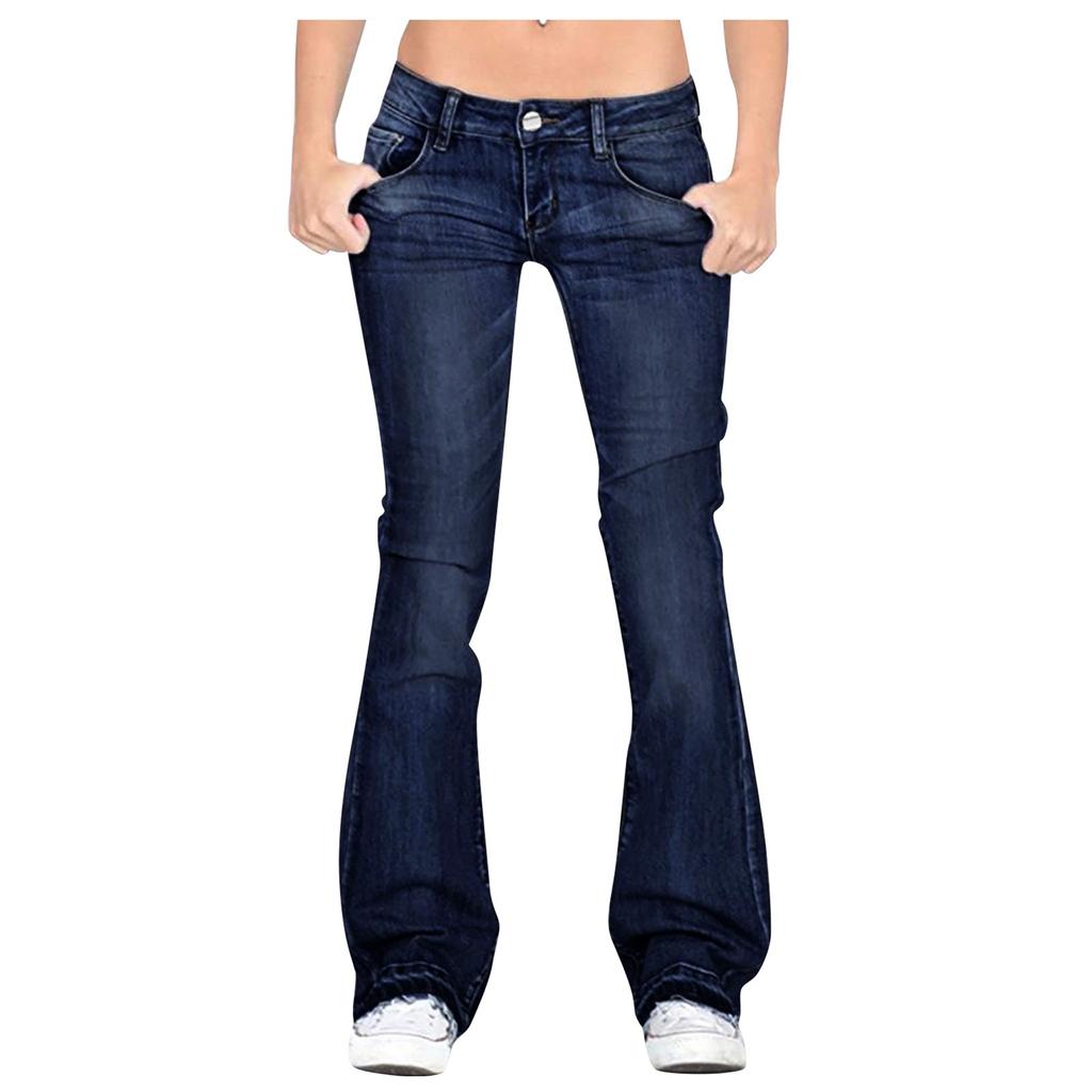 Женские расклешенные джинсы со средней талией Bell Jeans Stretch Slim Pants Length Jeans