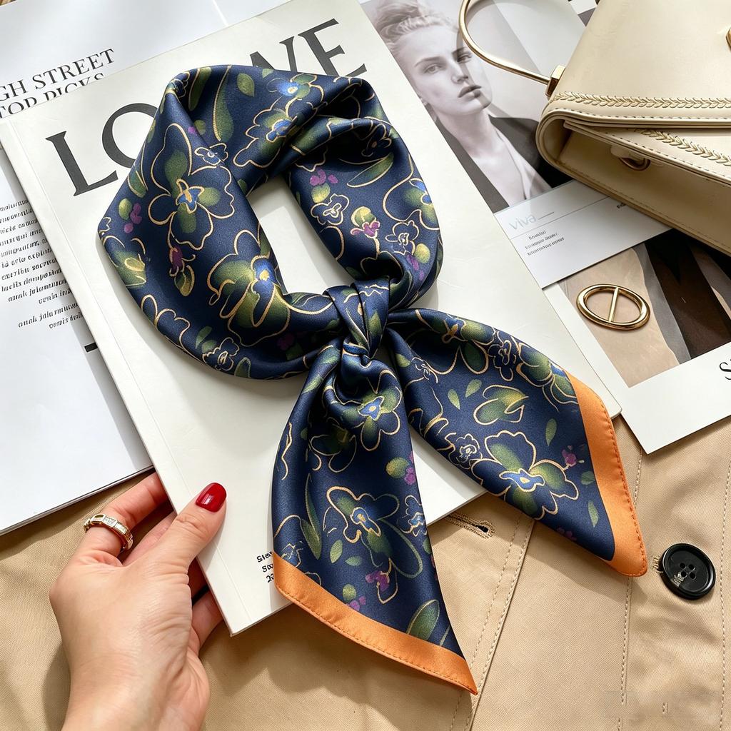 Autumn and winter Maillard cashew square scarf silk scarf women's shirt versatile neck small scarf tied hair decorative scarf