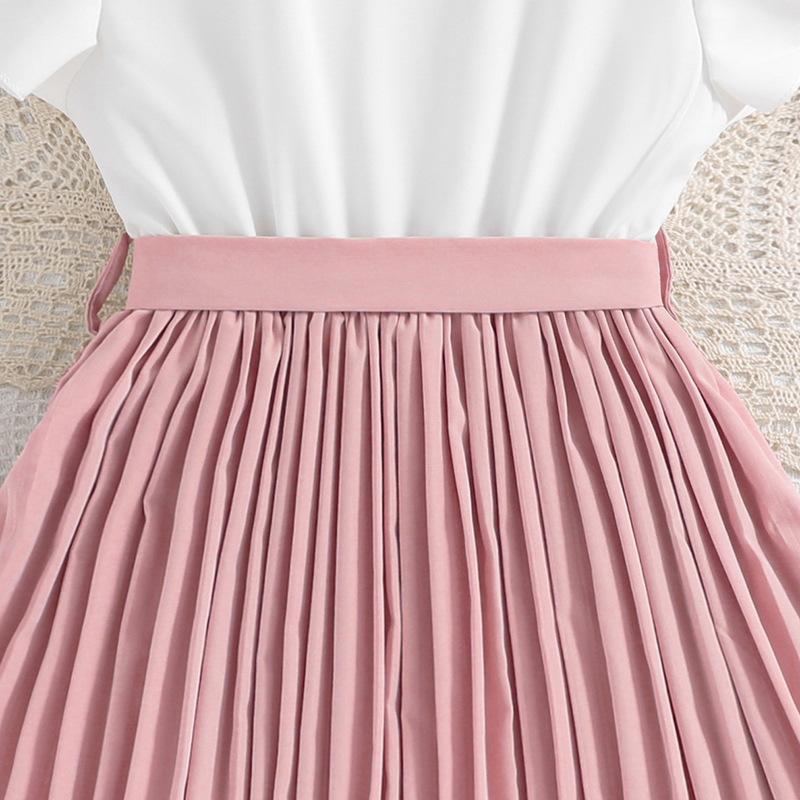 8-12Y Girls Dresses Pop Children's Summer New Foreign-style Fly Sleeve Dress Colour Temperament Pleated Skirt