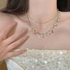 Dark zircon cross beaded necklace for women, long summer style neck chain, trendy and versatile collar chain, Instagram style