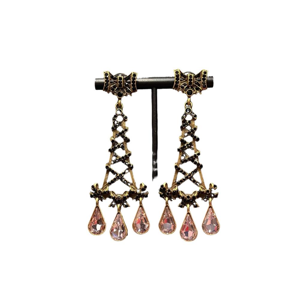 Medieval Fashion Light Luxury Eiffel Tower Studded Earrings Exaggerated Bow Dreamy