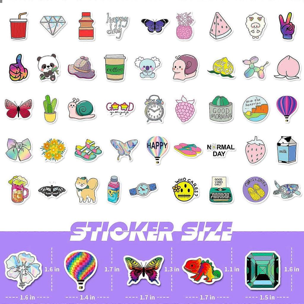 100 Pack Waterproof Vinyl Balloon Stickers - For Guitars, Skateboards, Bikes, Cars, Teens, Adults