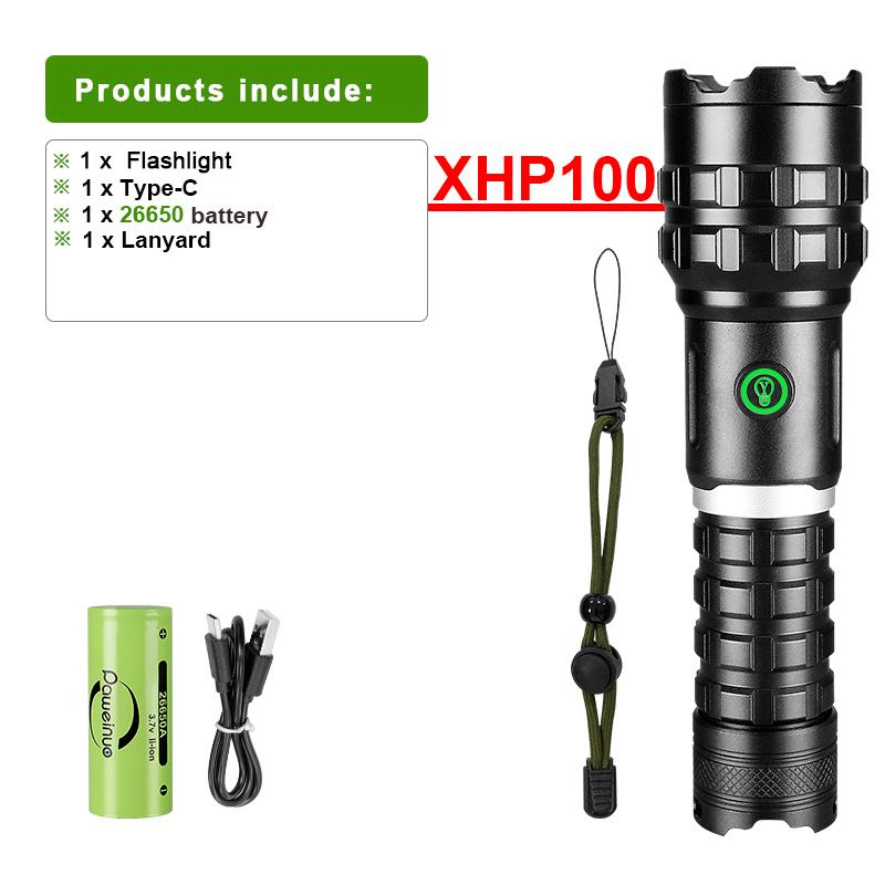 Мощный фонарик 230000LM XHP100 Светодиодный фитиль высокой яркости Лампа Кемпинг Фонарь Походный светильник