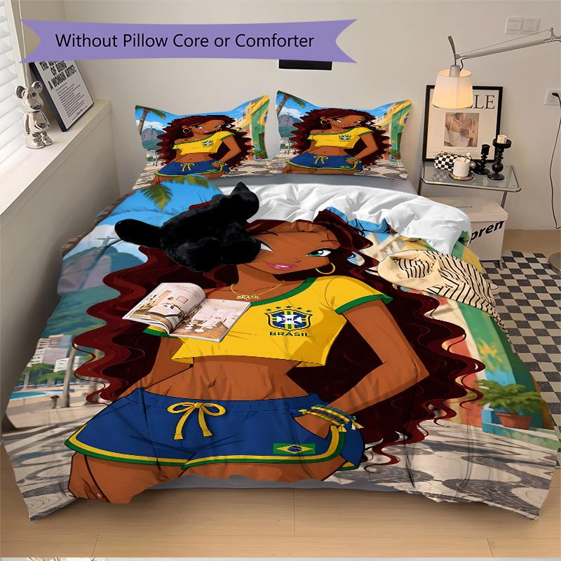 3pcs Brazilian Beach Vibes Bedding Set, Includes One Quilt Cover and Two Pillowcases, Bedroom and Guest Room Decoration. T72301196
