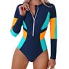 Слитный купальник с длинными рукавами и контрастной цветной молнией, сексуальный женский купальник