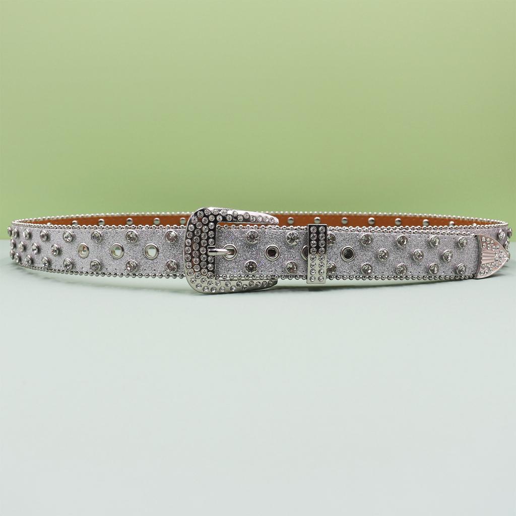 European and American Style Punk Belt Inlaid with Rhinestone Sequins Hot Girl Style Rock Fashion Belt Men's and Women's Belt