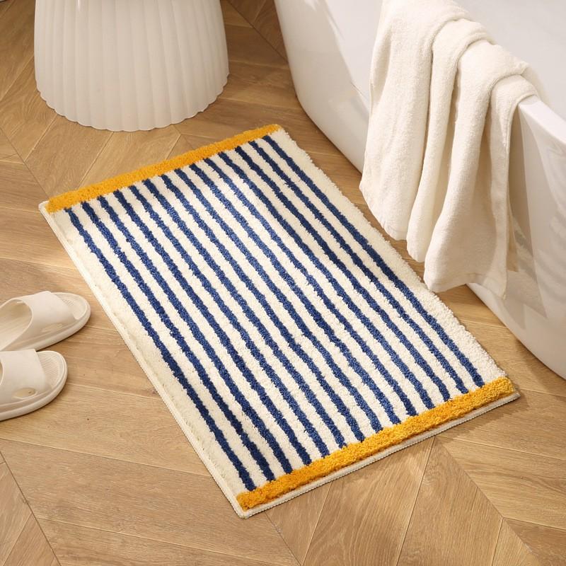 Soft Plush Bath Mat With Non-Slip Backing Absorbent Floor Rug Bathroom Toilet Entryway Stripe Floral Grid Patterns