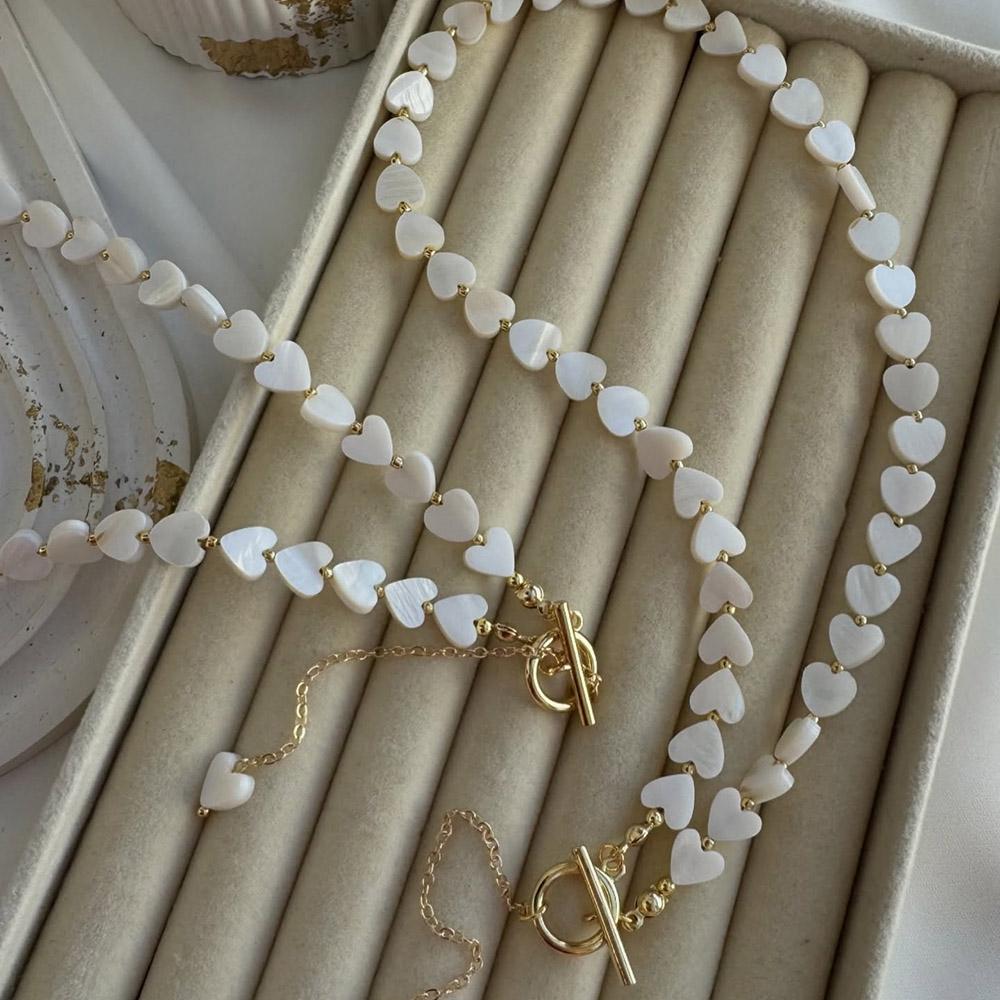Simple Single-Layer Shell Heart Patchwork Neck Chain Necklace With Decorative Women's Imitation Pearl Beaded Party Favo
