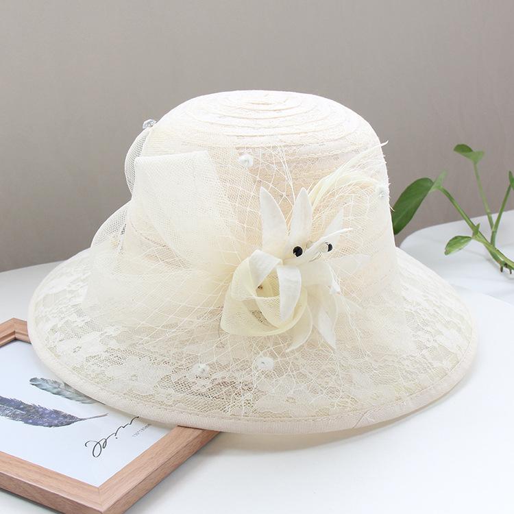 Ladies Lace Mesh Flower Top Hat Summer Shading Foldable Sunscreen Basin Hat Outdoor Big Edge Beach Sun Hat