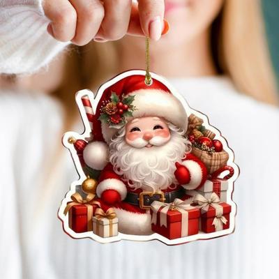 Рождественское украшение Санта-Клаус 2D акриловый мультяшный Санта-Клаус украшение для рождественской елки для праздничной елки, двери, окна, подвесной декор для автомобиля