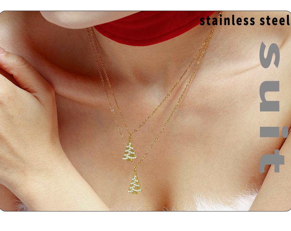 Gold-Plated Sugar Cube Christmas Tree Pendant Necklace with Zircon Inlay - Romantic Gift for Girlfriend