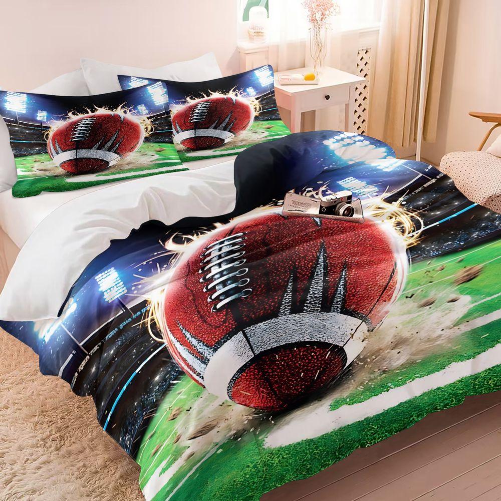 American Football Explosion Print Duvet Cover Set 1 Duvet Cover & 1/2 Pillowcase High Energy Sports Bedding Set for Teen Boys