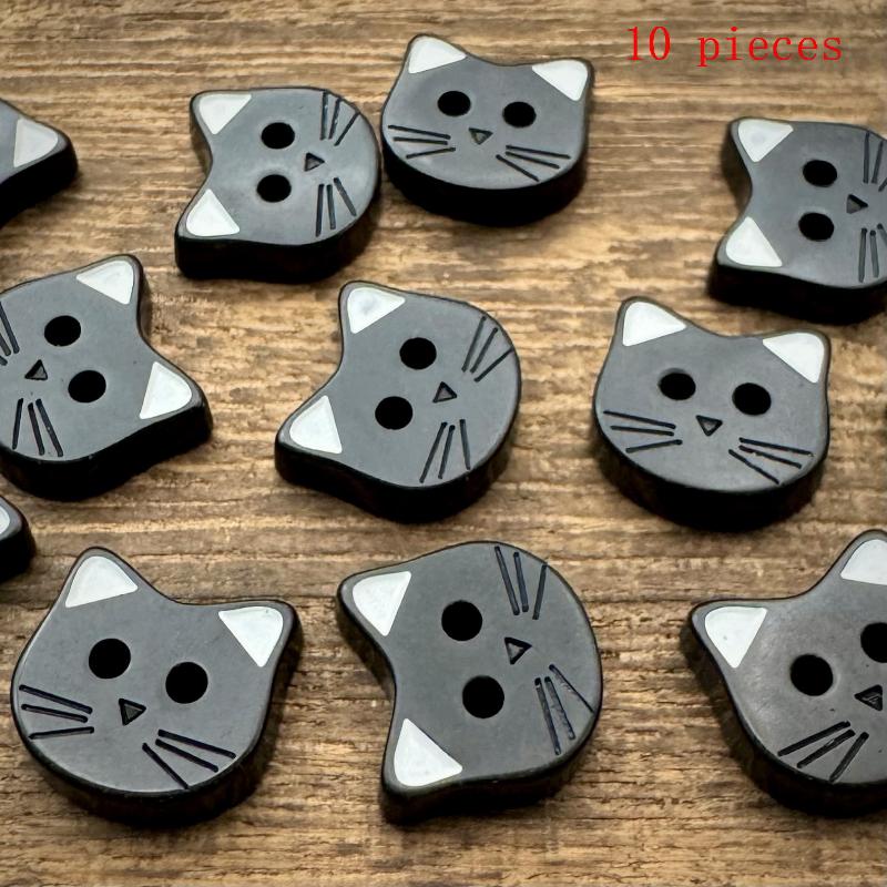 New 10Pcs Decorative Fasteners For Clothing Cute Cartoon Cat Buttons With Ears Resin DIY Craft Buttons For Sewing And Crafting