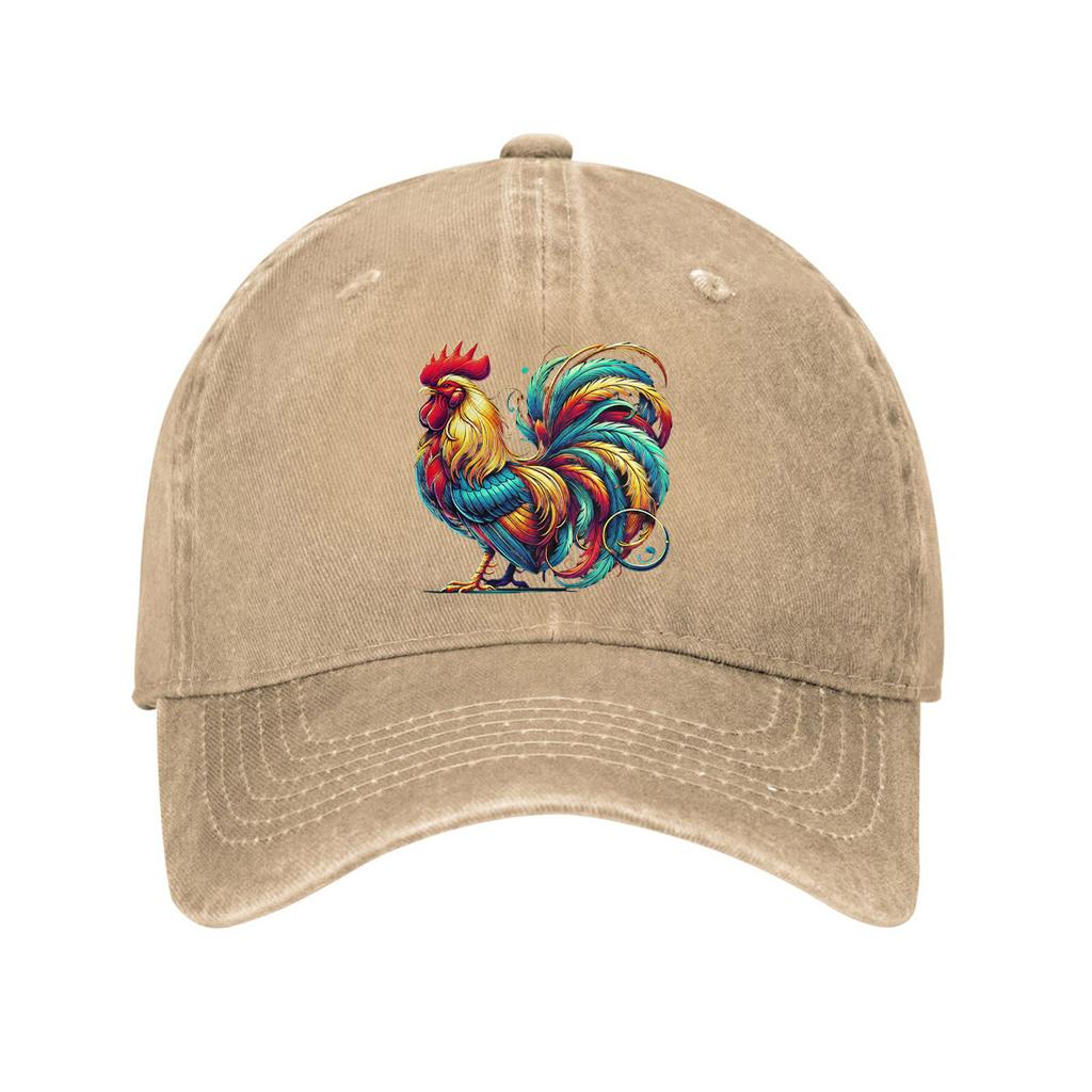 Colorful Rooster Print Baseball Cap Unisex Cotton Adjustable Curved Brim Casual Outdoor Dad Hat