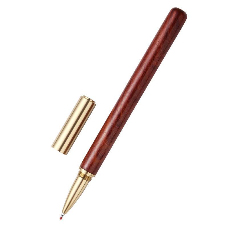 Artisan Brass Red Gem Sign Pen - Elegant Black Sandalwood & Rosewood Ballpoint Pen for Home and Office, Ideal Advertising Gift