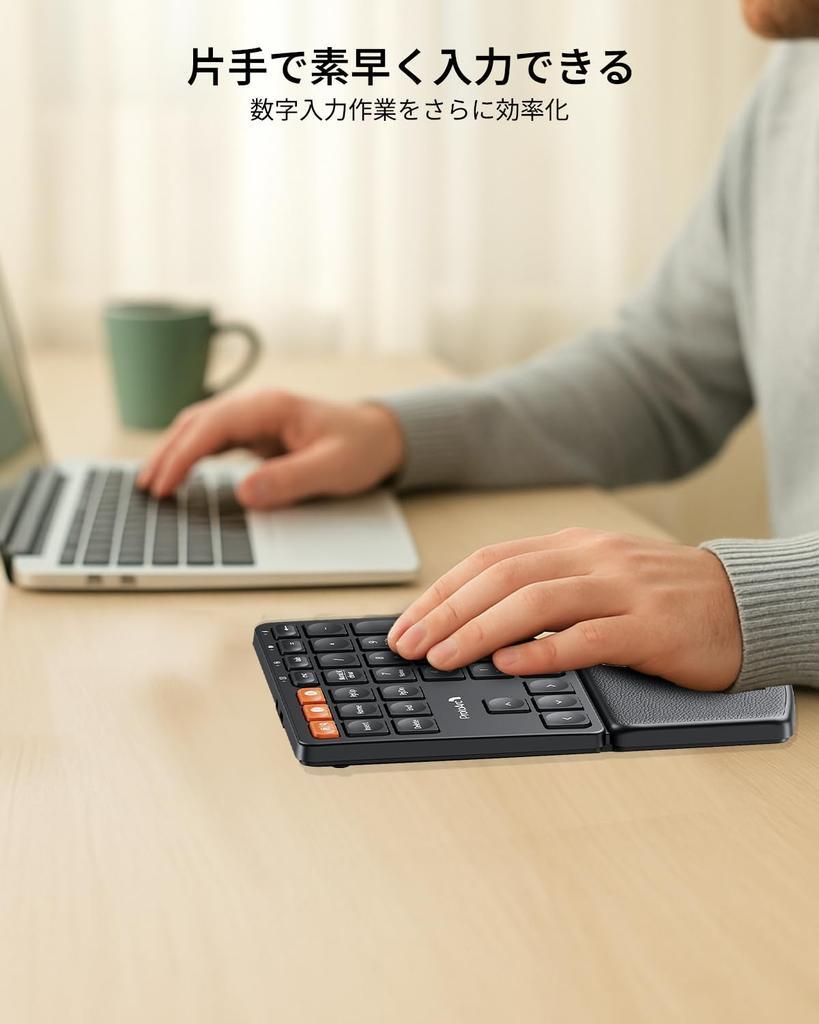 ProtoArc EK04 N Wireless Numeric Keypad with Bluetooth2.4GHz Connection, Integrated Wrist Rest, Dual Device Connection, Type-C Charging, One-Handed,
