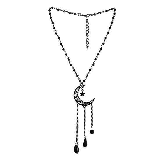 Готическое ожерелье женское ожерелье на Хэллоуин кулон в виде черной луны с многослойными металлическими цепочками бусинами ожерелье-чокер с летучей мышью для костюма для косплея