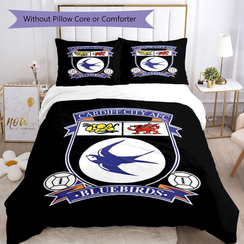 Cardiff Fc Crest Printed Pattern Duvet Cover Set – includes 1 duvet cover and 2 matching pillowcases Bedroom decor Christmas gifts