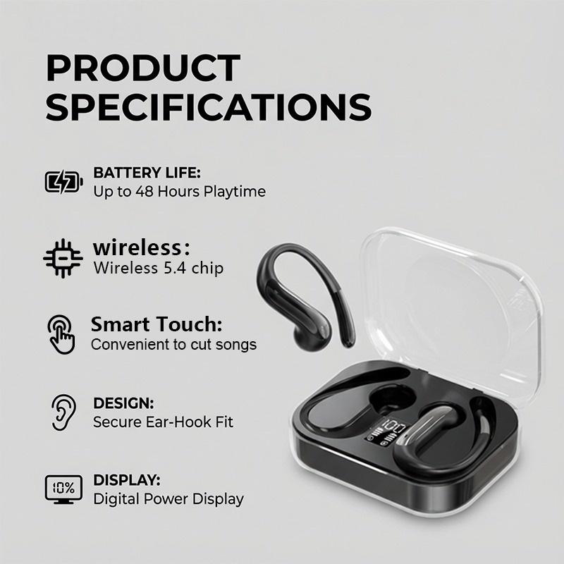 Беспроводные наушники с костной проводимостью Bluetooth 5.4, светодиодный дисплей, ACS направленный звук, шумоподавление, спортивные