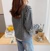 Korean Fashion Patterned Knit Gingham Loose Fit for and Spring and [KOREARU] Women's Top, Check, Cute, Girly, Stylish, Fall, Winter, (Black White)