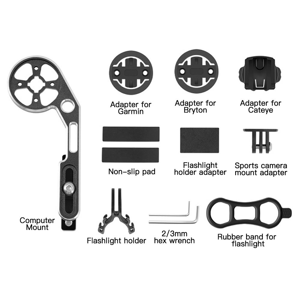 Bicycle Computer Mount Adjustable Out Front Bike Handlebar Mount Holder with Camera Adapter Light Holder for Garmin for