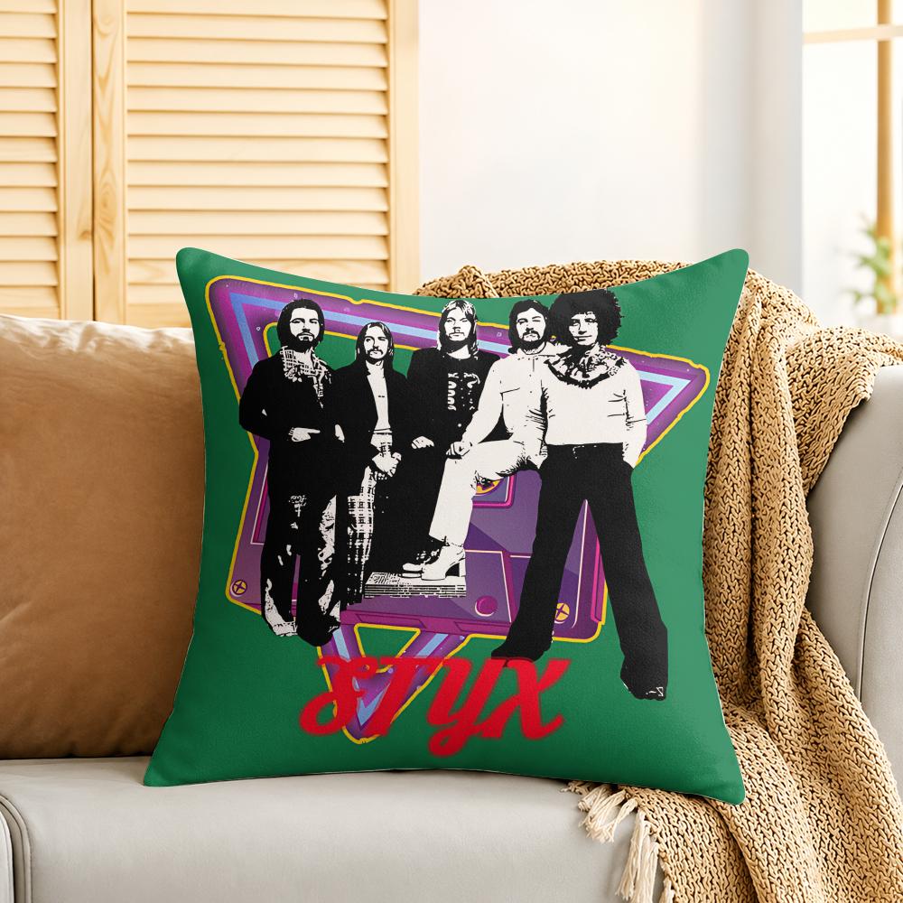 SStyx Rock Band Cool Cushion Cover Silky Short Plush Invisible Zipper Dustproof Sofa Pillow Case For Home Decor