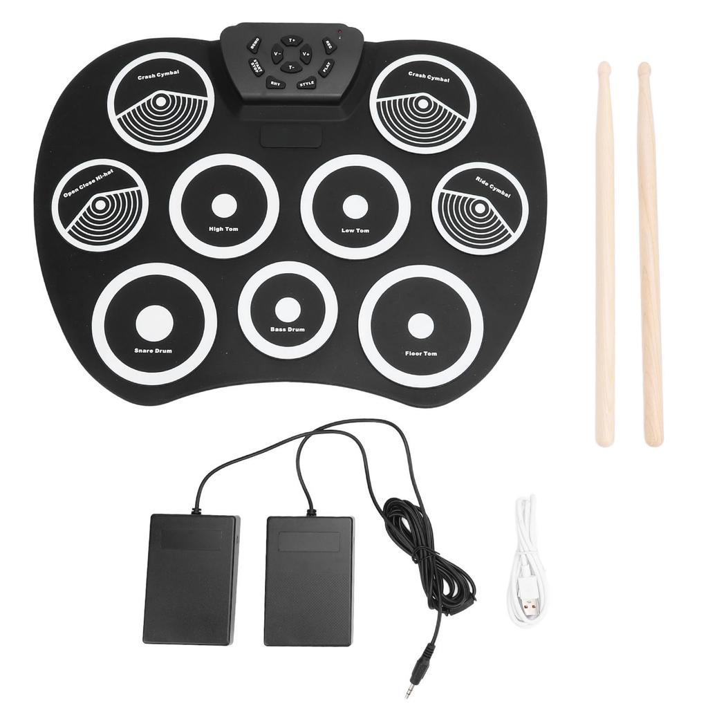 Электронная ударная установка с 9 пэдами для практики, разъем 3,5 мм, силикон, 7 тонов, 10 ритмов, 10 демонстрационных песен