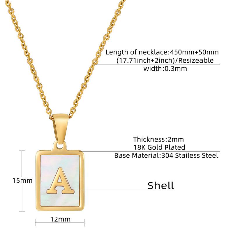 Name Letter Shell Pendant Necklaces White Square Initials Stainless Steel Necklace Gold Color Chain Jewelry for Women