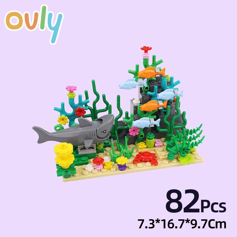 Ovly DIY Творческий Подводный Мир Приключений Акула Дьявол Рыба Океаны Животное Растение Аквариум Дисплей Мелкие Частицы Строительные Блоки Набор для MOC