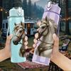 1PC Noble Horse Head Portrait Print 750ml Color Plastic Sports Water Bottle Leakproof Flip Straw Lid Suitable for Sports Office Home Use