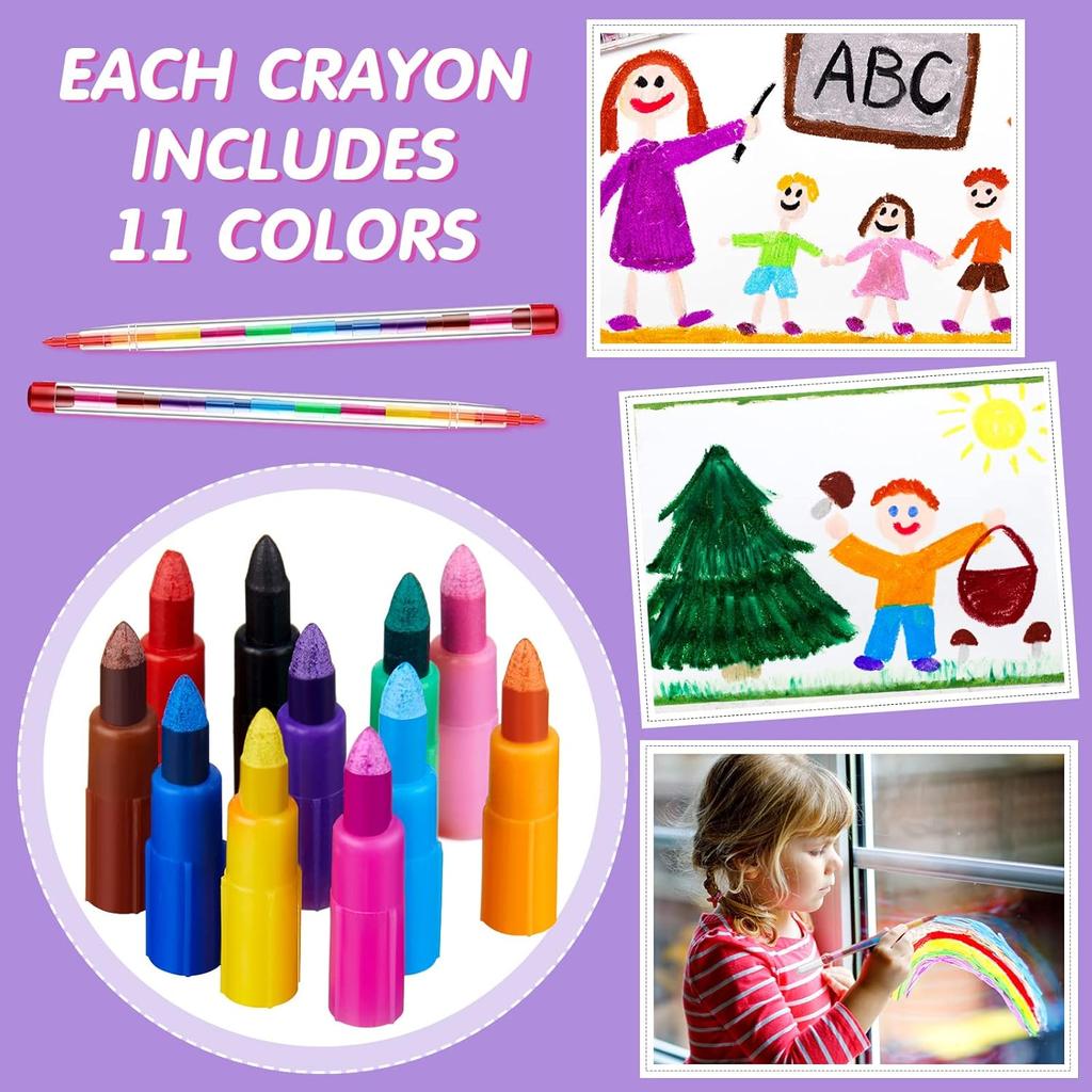 Teling 140 Pieces Stackable Crayons Pencils Party Favors for Kids Preschool 11 Interchangeable Colors Mini Rainbow Crayons Pens Bulk Colorful Stacker