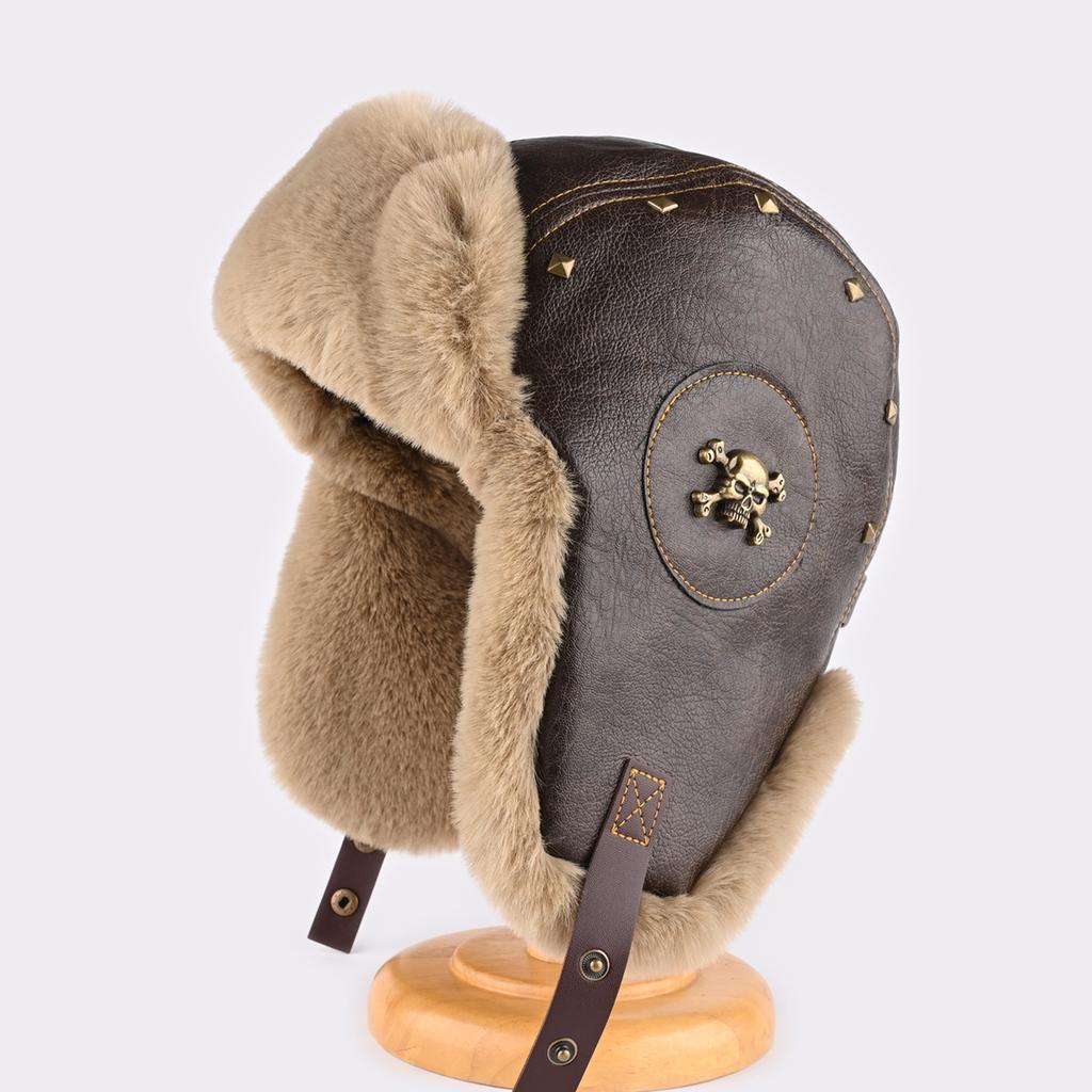 Винтажная кожаная шапка-пилот в стиле тяжелой промышленности, мужская и женская, зимняя теплая с защитой ушей, для катания на открытом воздухе, модная шапка