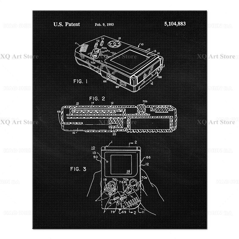 Винтажная ручка для игры Патентный постер Печать Художественное произведение Настенное искусство Постеры Домашнее украшение Чертеж Картина на холсте Безрамный декор Подарок
