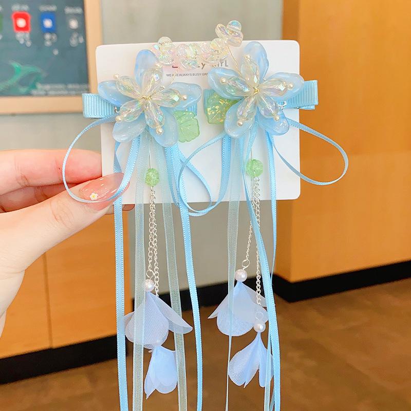 Детские аксессуары для волос в стиле ханьфу: Сказочная заколка-гребень с бабочкой и кисточками и набор заколок для волос с лентами