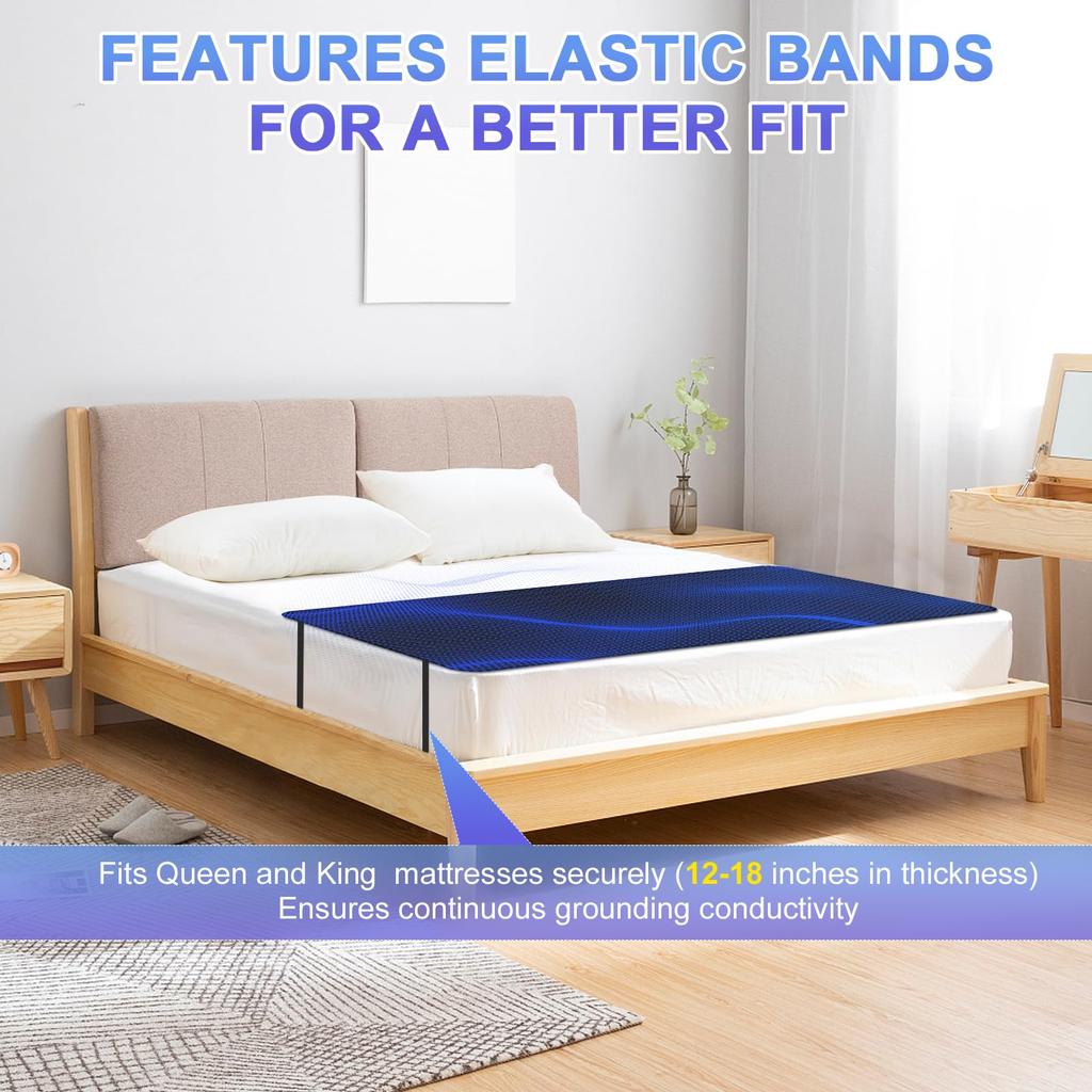 Grounding Mat for Bed, 27''×60'' (Queen) - Earthing Pad for Better Sleep, Stress & Muscle Pain Relief, Includes Grounding Cord