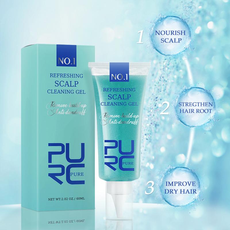 PURC Гель для кожи головы от перхоти, отшелушивающий, освежающий, против зуда, питательный продукт для ухода за волосами, 60 мл