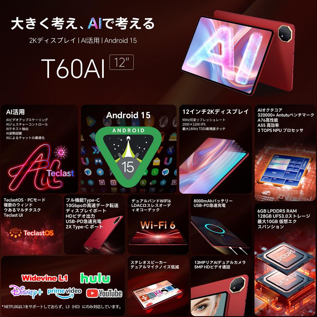 15 Планшет 12 дюймов 2K TECLAST T60AI Разрешение планшета Функция AI Планшет A733 Процессор 8 ядер Модель планшета 90 Гц Высокая частота обновления Расширение планшета Android