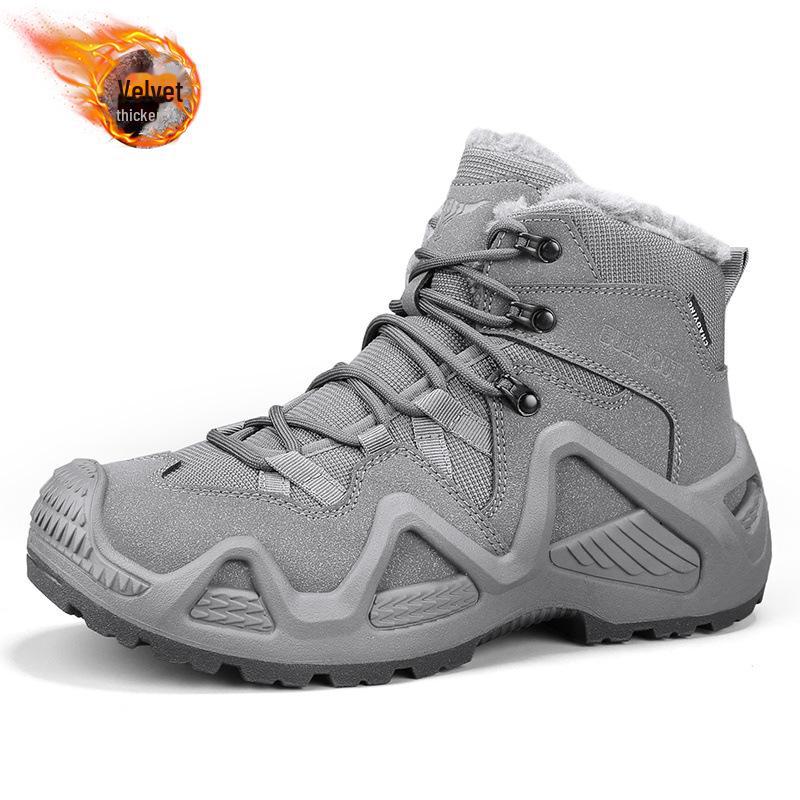 Men's High-Top Non-Slip Hiking Boots - Large Size, Thick-Soled, Warm Velvet-Lined Martin Boots for Autumn/Winter.