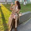 Fall Spring Women Jacket Oversized Turn-down Collar Double-breasted Overcoat with Belt Mid-calf Length Solid Color OL Commuting Coat
