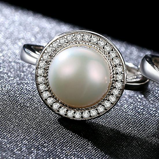 PAG&MAG Sterling Silver Pearl Ring with Micro-paved Zircon and 9-9.5mm Freshwater Pearl