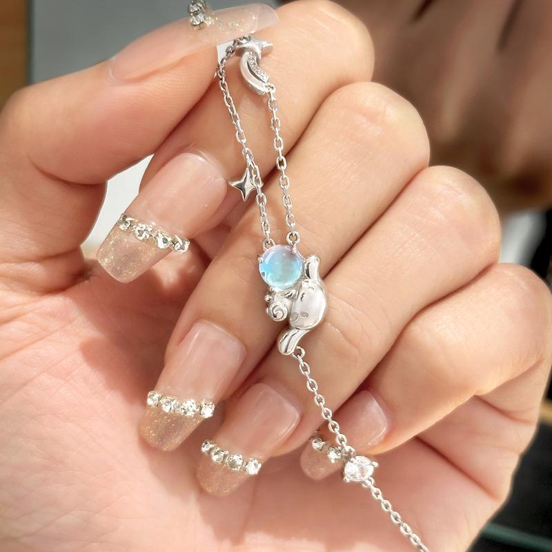 Sanrio 925 silver limited edition, trendy color painting, Cinnamoroll starry sky, fugitive princess simple niche design bracelet, 6096 Cinnamon Dog