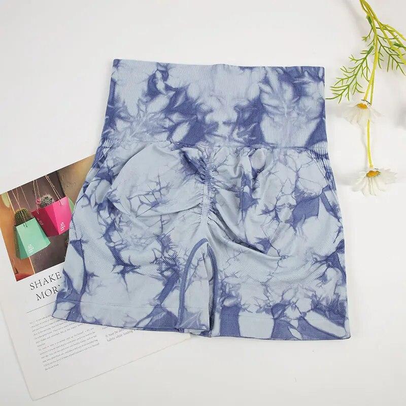 Tie Dye Набор для йоги Женские шорты для йоги с высокой талией Бесшовные леггинсы для тренировок Бесшовный спортивный костюм Велоспорт Бюстгальтер для бега Спортивный костюм Эластичный фитнес-наряд