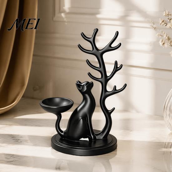Small Countertop Organizer Cute Cat Tree Branch Jewelry Organizer, 3D Printed Earring Bracelet Hair Gifts for Lovers Tie Storage Holder, Decorative