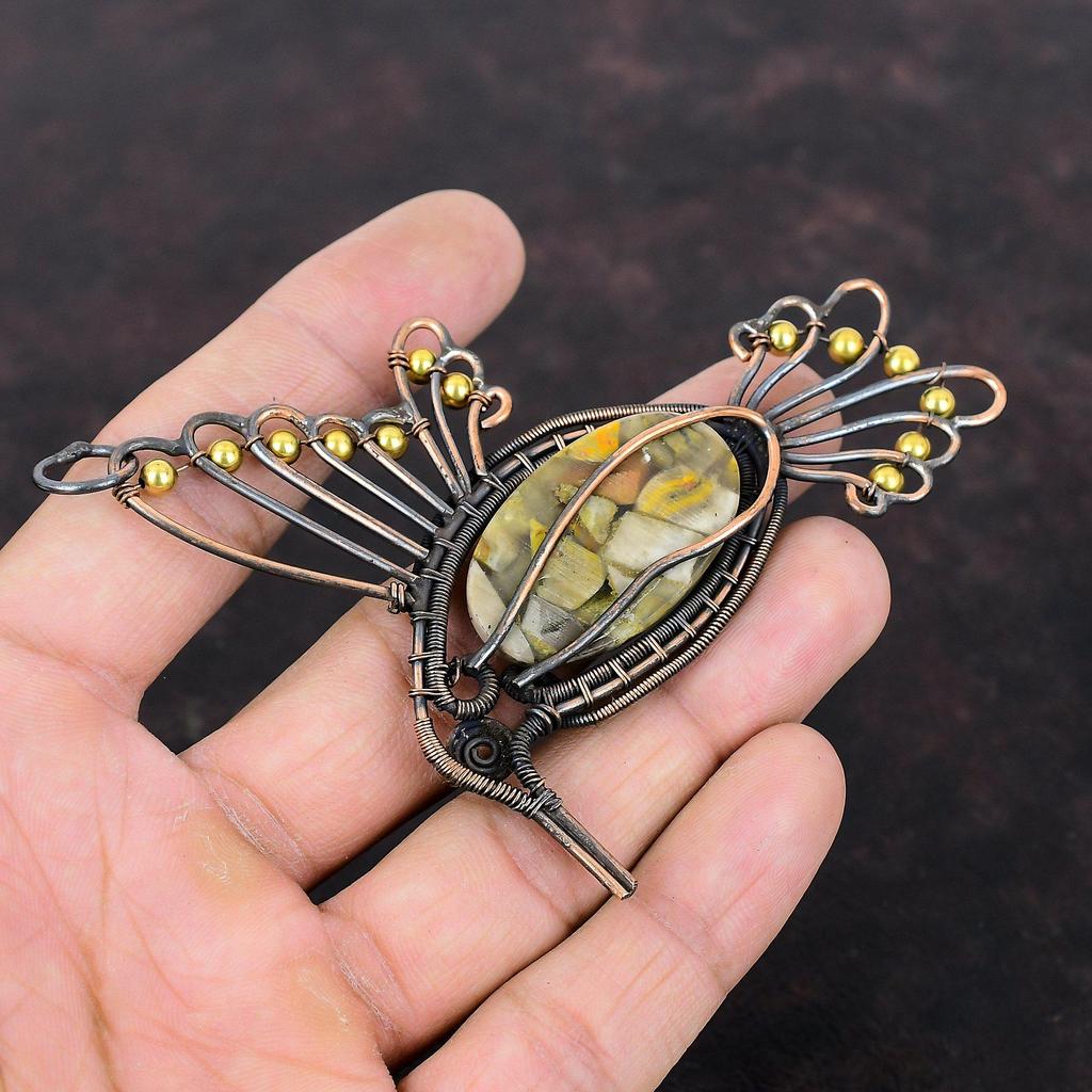 Медный кулон из яшмы, медная проволока, кулон, ювелирные изделия в виде птиц, кулон ручной работы в стиле бохо, ювелирные изделия из меди, драгоценных камней, женский специальный подарок