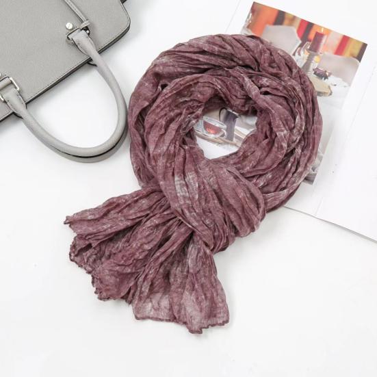 Women Scarf Solid Color Pleated Design Versatile Long Scarf Retro Style Versatile Comfortable Cotton Linen Shawl