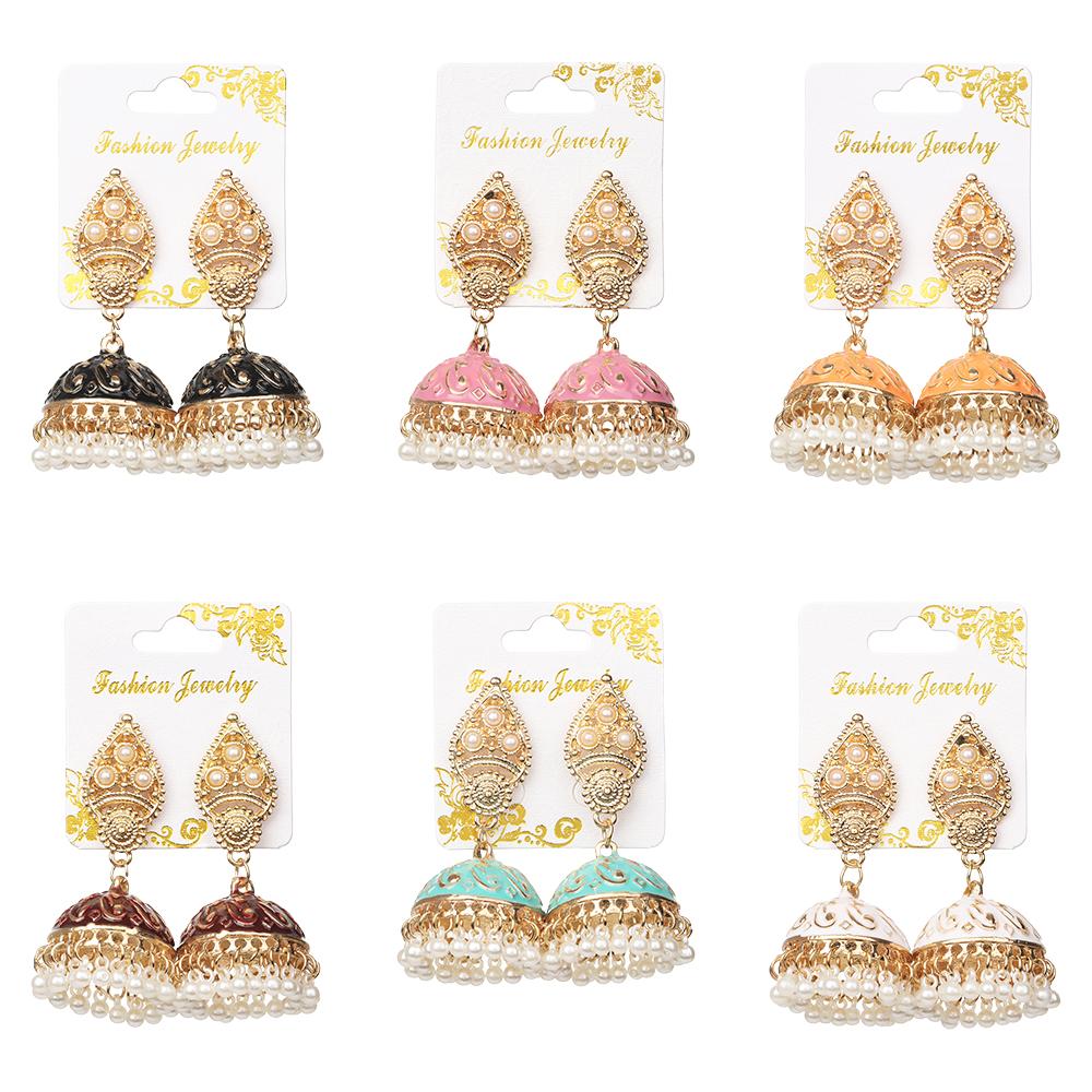 Серьги в дворцовом стиле с кисточкой, цыганские серьги в индийском стиле Jhumka, жемчужные бусины в форме цветка-колокола